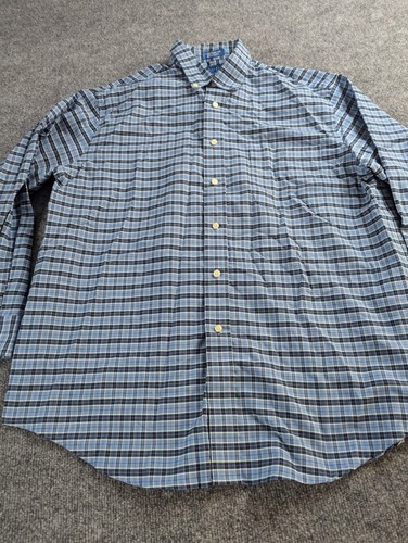 TOWNCRAFT Shirt Men's Large Blue Plaid Long Sleeve Cotton Wrinkle Free - Picture 3 of 9