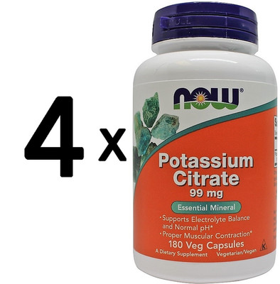 4 x NOW Foods Potassium Citrate, 99mg - 180 caps (85,70 EUR/kg)