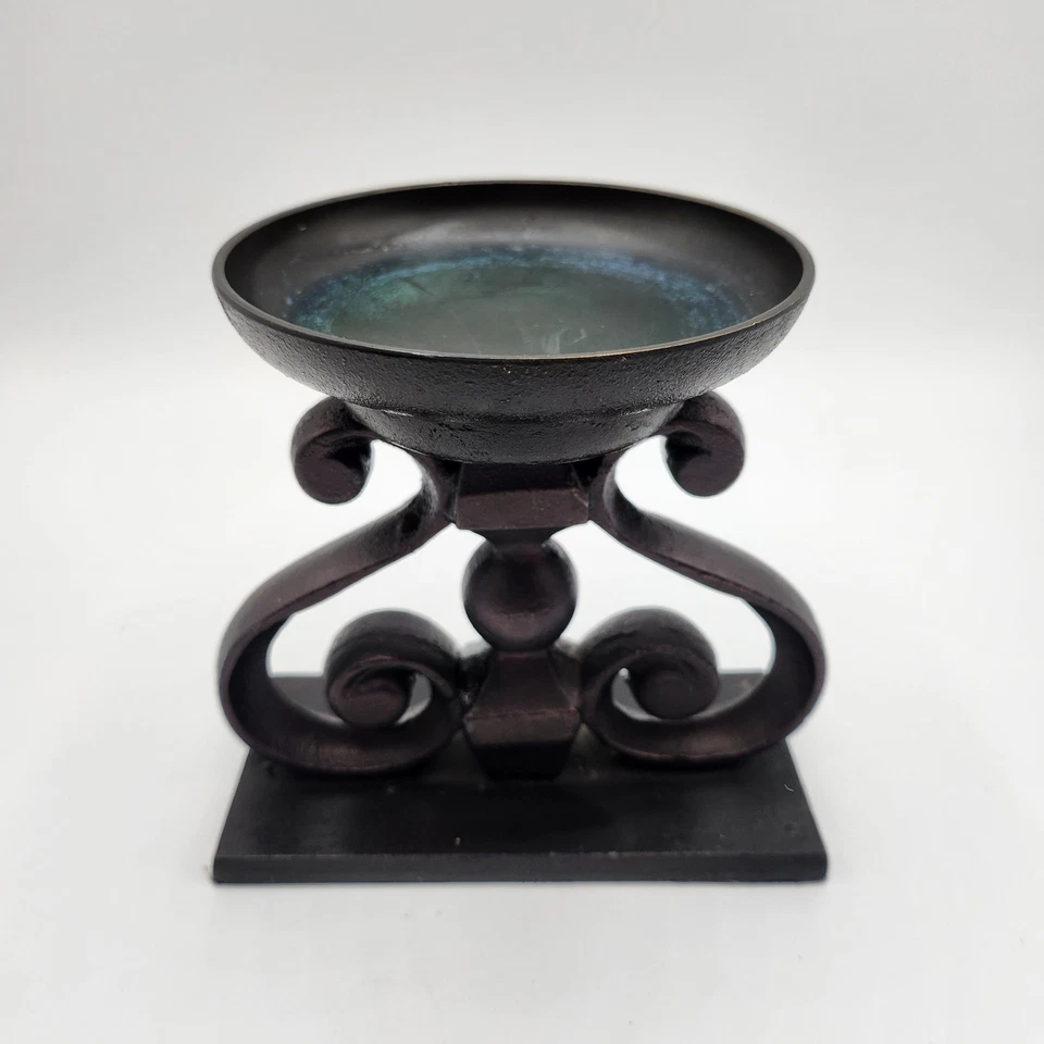 Juego de 2 candelabros de pilar de metal negro Pottery Barn pergamino arquitectónico Foto 2 de 4