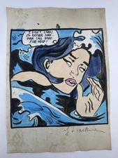 Roy Lichtenstein COA Art Painting Original Drawing Vintage Paper Signed