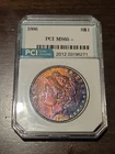 1886 MS65+ Morgan Silver Dollar Green Holder PCI Purple/Blue/Green/Red Toned!