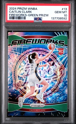 2024 PANINI PRIZM WNBA FIREWORKS GREEN PRIZM #13 CAITLIN CLARK ROOKIE RC PSA 10