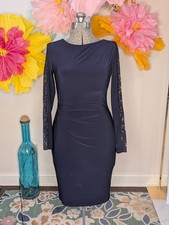 2205 - Lauren Ralph Lauren Navy Blue Sheath Dress with Lace Sleeves Size 4