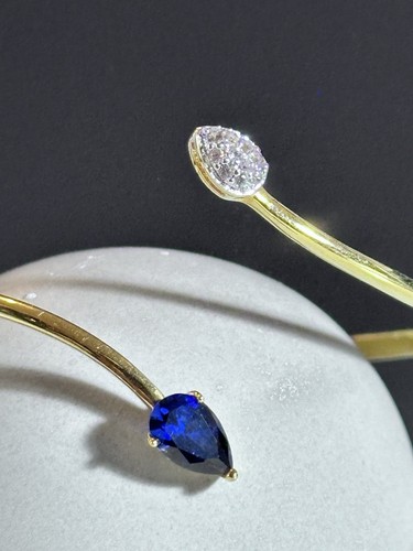Sterling Silver Diamond Sapphire Bracelet Bangle - Picture 9 of 9