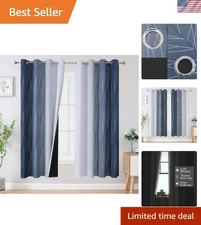 Navy Blue Ombre Thermal Blackout Curtains 52x72” - Elegant Room Darkening Drapes