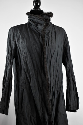 Haat Heart Issey Miyake Est. M/L Dark Gray Crinkled Coat High Collar Trim Pocket