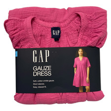 GAP Woman's Pink Soft Cotton Crinkle Gauze Short Sleeve Dress - Size: S 4-6