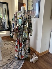 AL MAIS Bianca Patchwork Shirtdress Maxi Dress US 2 Belted Art Print Resortwear