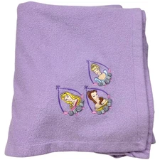 Disney Purple Fleece Princess Throw Blanket htf Belle Sleeping Beauty Cinderella