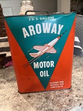 VINTAGE AROWAY MOTOR OIL 2 GALLON METAL OIL CAN!!