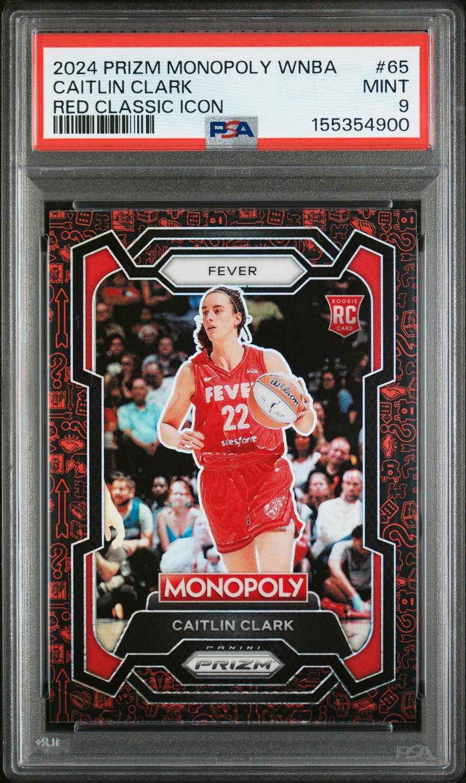 2024 PANINI PRIZM MONOPOLY WNBA RED CLASSIC ICON #65 CAITLIN CLARK ROOKIE PSA 9