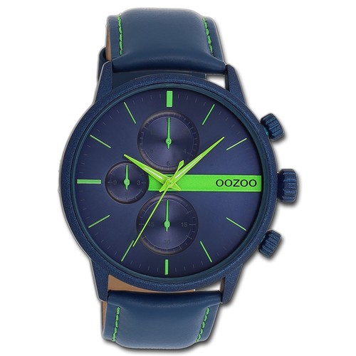 Montre Homme OOZOO C11209 - Cadran 50mm Noir-vert - Bracelet Cuir - Mouvement Quartz