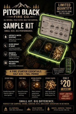 Pitch Black Fire Co. Fire Starter Kit Waterproof Magnetic Camping Survival