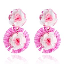 Handmade Raffia Petal Flower Earrings for Women Boho Raffia Straw Wrapped F - 02