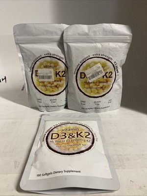 2x Vitamin D3 10000 iu Plus K2 (MK-7) 200 mcg 300ct  + 180ct (780 Total) Exp7/26