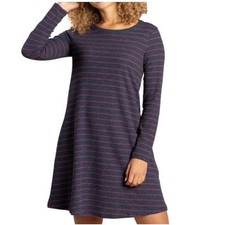 Toad&Co  Foothill Long Sleeve Swing Dress True Navy Stripe Small