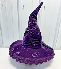Spirit Halloween Purple Velvet Witch Hat w/ Moon Stars  Lace - Decor / Costume