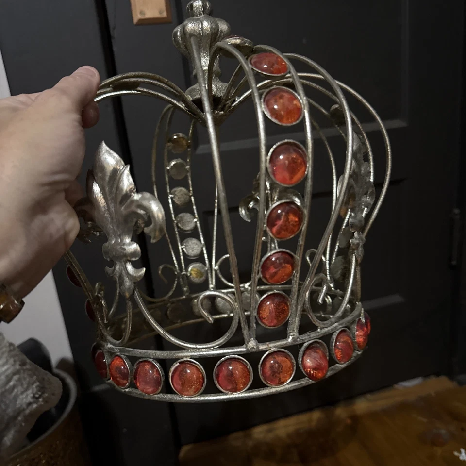 Grande coroa de ouro pesado com joias vermelhas rubi vintage exclusiva linda - Imagem 2 de 4