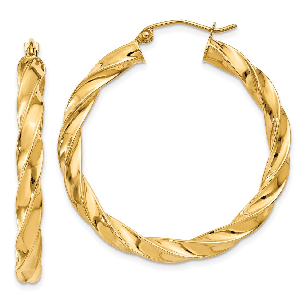 14K Yellow Gold Light Twisted Hoop Earrings L-38 mm, W-35.5 mm