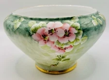 Vintage Fraunfelter China Hand Painted Pink Wild Rose Centerpiece Bowl Vase