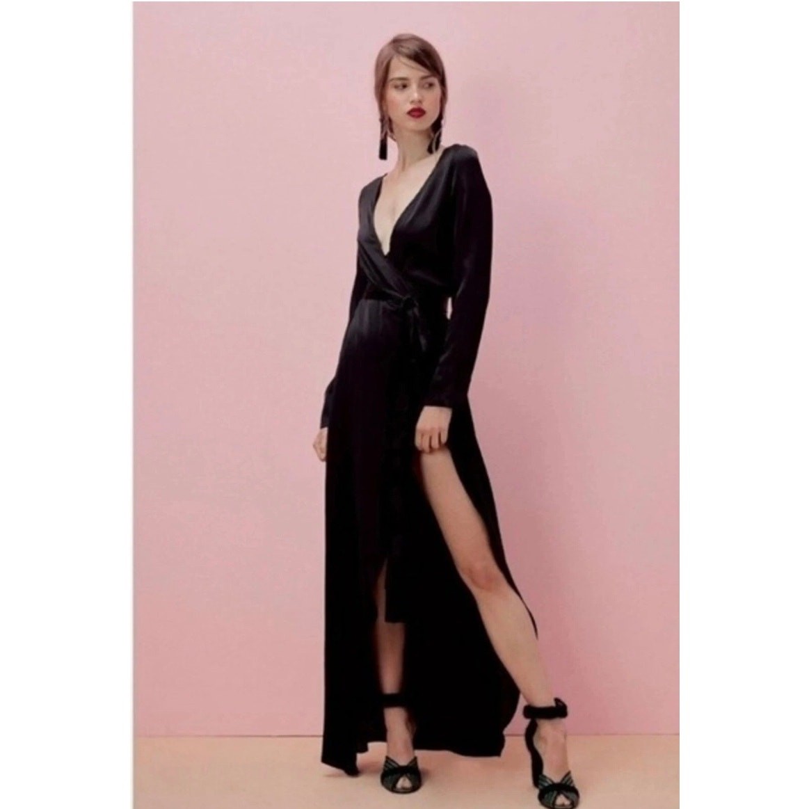 Maxi Vestido Brujo For Love & Lemons X Jaime King La Lydia Negro Abertura Alta
