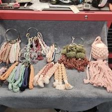 Macrame Massive Lot. 58 Total Items. Keychains, Plant Hangers, & Gnome Heads.