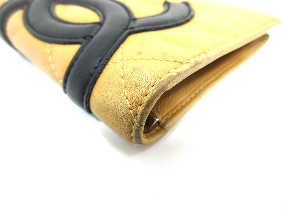 Auténtica Cartera Larga CHANEL Línea Cambon Doble Plegable Cuero Beige Negro 111394 Foto 3 de 4