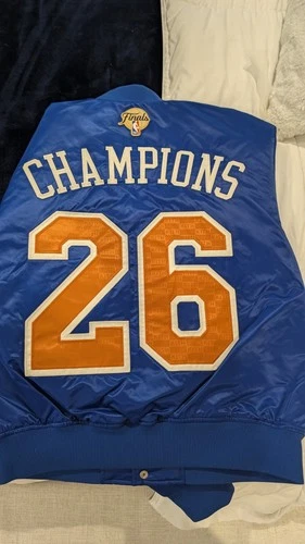 KITH x Knicks NBA Finals Satin Bomber Jacket 2026 Championship Blue Men’s Size S image 4