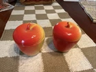 2- Vintage Apple Jam Jar -Milk Glass W/ Lid 1950s Hazel Atlas