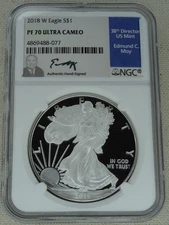 2018-W American Silver Eagle Proof Dollar NGC PR 70 Moy Signed US $1