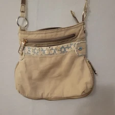 Thirty-one Purse Women's Vintage Distressed Beige/blue Flower crossbody