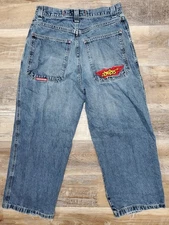 Vintage JNCO Jeans Men's Size 33x30 Blue Denim 90s Wide Leg Graffiti Pocket
