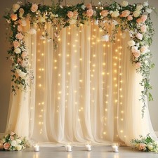 Tulle Backdrop Curtains with Lights 10x8ft Sheer Champagne Curtain Tulle