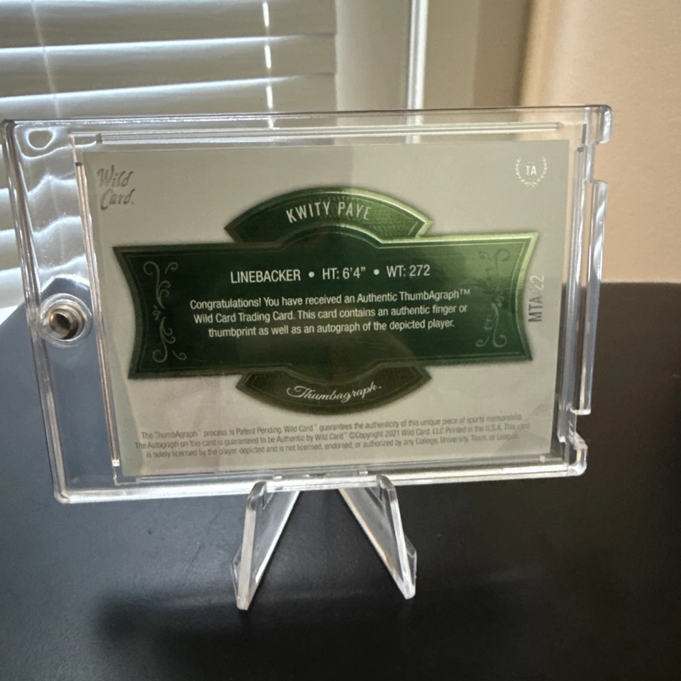 2021 Wild Card Matte ThumbaGraph KWITY PAYE RC ON-CARD Auto Autograph SP # 35/35 - Image 2 of 4