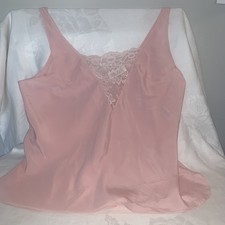 Vtg Olga Camisole Pink satiny w Lace inset Silky Size 34 Lingerie
