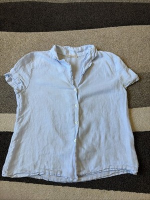 Francesca Bettini Sz Small Blue Short Sleeve Button  100% Linen Made in Italy