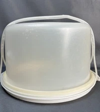TUPPERWARE Cake Carrier/Taker White 683-5 Sheer Lid and Handle - VINTAGE