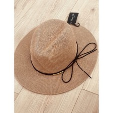 Marcus Addler New york Straw Sun Hat with Black Bow Accent - Neutral Tan