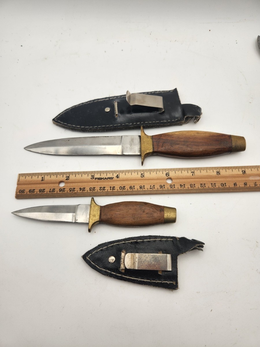 2 Vintage Stainless Pakistan Boot Dagger Knife Fixed Blade Wood