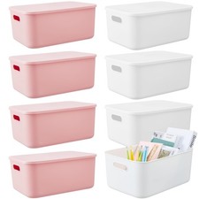 Hoolerry 8 Pieces Colorful Storage Bins with Lid, Plastic Storage Basket Orga...