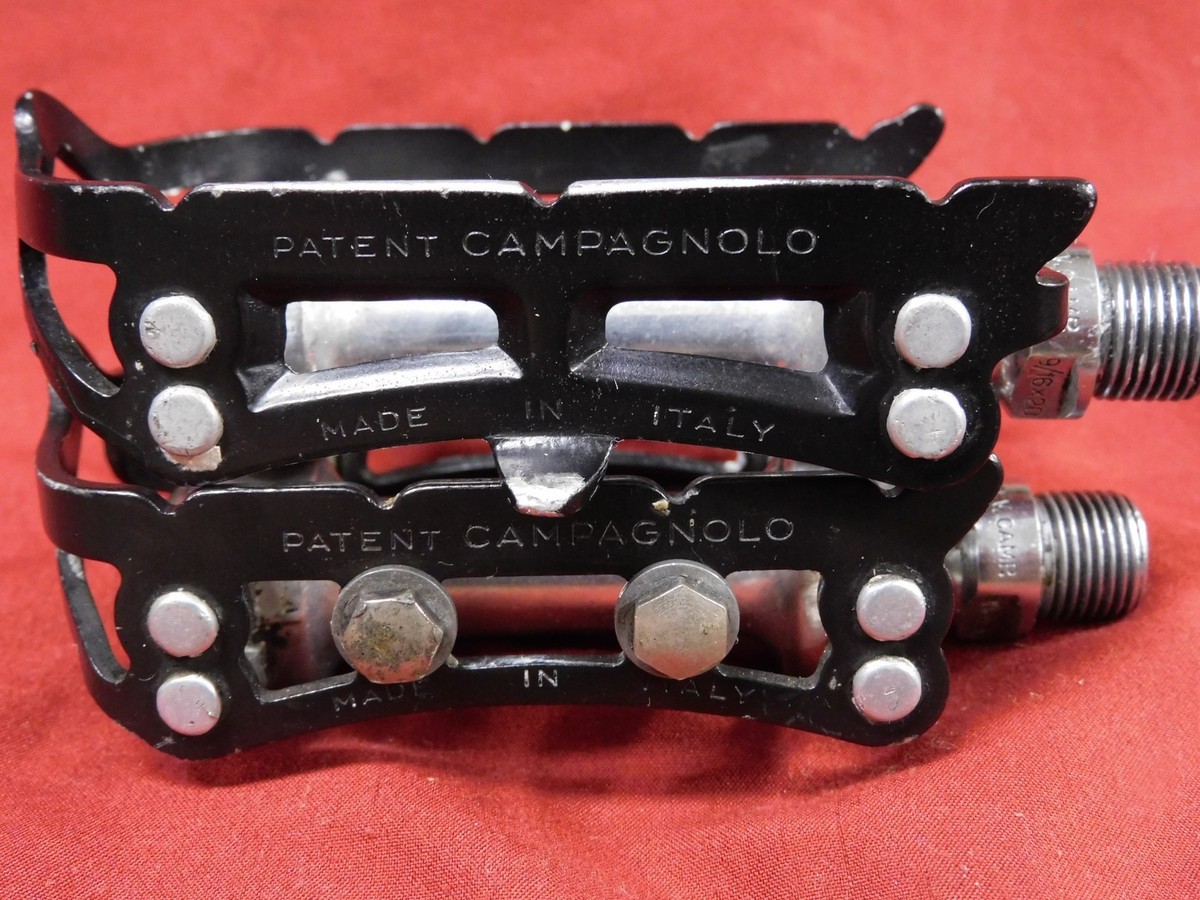 Paire De Pédales Vintage Campagnolo Record – 9/16, Acier, Noires, Italie, Avec Petite Usure