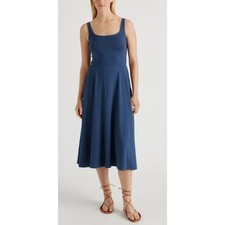 Quince XL Navy Blue Tencel Lyocell Blend Fit & Flare Jersey Knit Dress Women