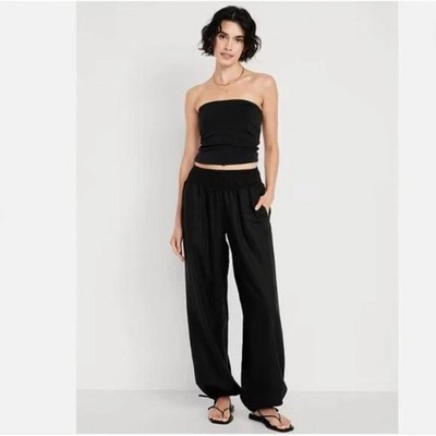 Old Navy MT Linen Blend Harem Pants Black #784292 BOHO Vacay