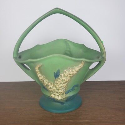 12in Roseville Pottery Green Basket Foxglove Shape 375-12 Vase | eBay