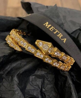 SERPENTI VIPER ARMBAND von Metra mit Bulgari Gehäuse Armreif 18kt vergoldet