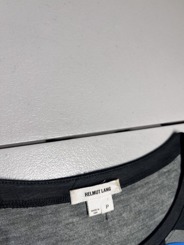 HELMUT LANG Top Women's Petite Fracture Print Jersey Knit Long Sleeve Black Blue - Picture 8 of 13