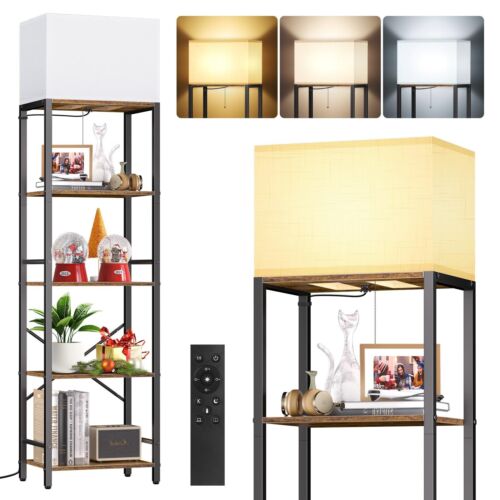 Plus Floor Lamp with Shelves & Remote, 5-Tier Dimmable Tall Standing Lamp wit...