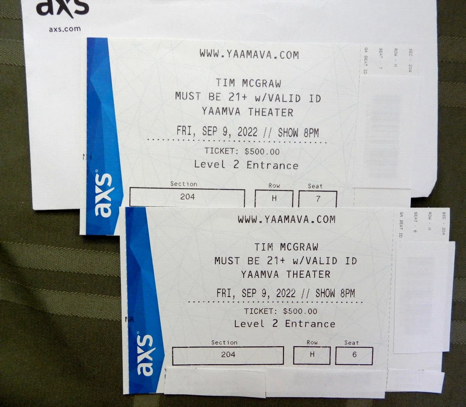TIM MCGRAW Concert UNUSED Ticket Stub 9/9/2022 YAAMAVA RESORT & CASINO Highland - Image 3 of 4
