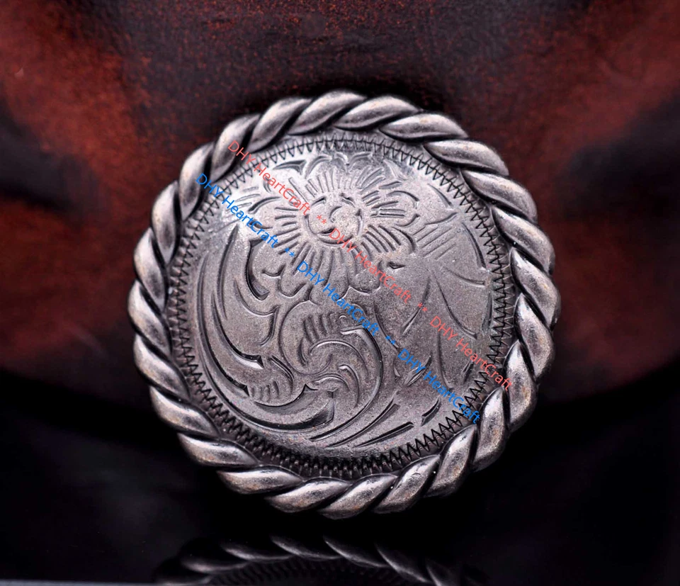 10X Western Antique Silver Flower Rope Side Leathercraft Saddle Conchos 1-1/4" - Image 2 of 4