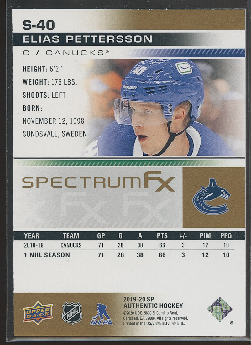 FILA Elias Pettersson 2019 20 SP Authentic Spectrum FX G 20 50